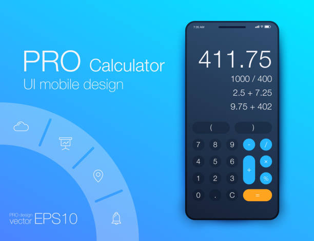 Smartphone With Calculator App, Vector realistic illustration Smartphone With Calculator App, Vector realistic modern illustration. calculator stock illustrations