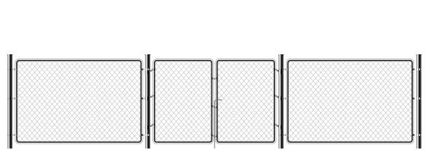 istock Realistic metal chain link fence. Art design gate. Prison barrier, secured property.  The chain link of fence wire mesh steel metal. Rabitz. 1083402248