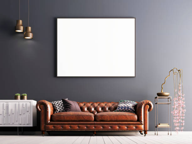 istock mock up poster in classical style interior with leather sofa and plant. 1083402528