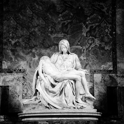 ROME, VATICAN STATE - October 10, 2018: Pietà di Michelangelo (The Pity), 1498-1499, located in St. Peter Basilica in Rome