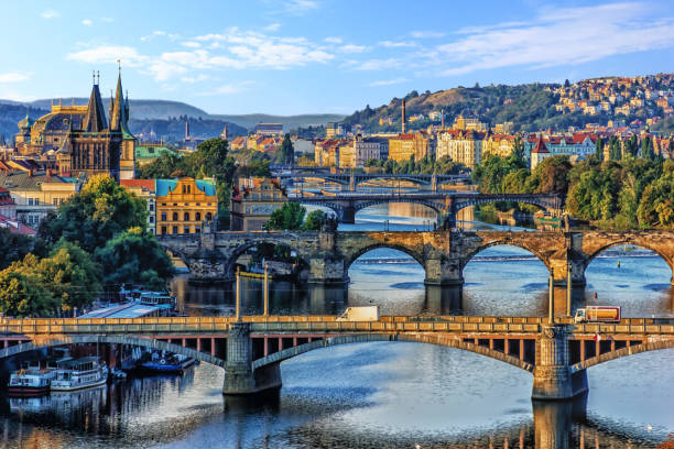 istock Manes Bridge, Charles Bridge and Legion Bridge view in Prague, C 1083421332
