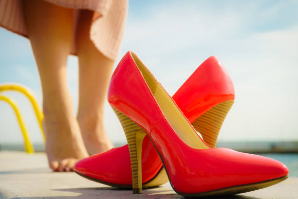 istock Red high heel classic shoes outdoor 1083431456