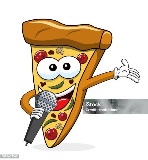 Pizza Slice Cartoon Funny Microphone Presenting Isolated On White Stock  Illustration - Download Image Now - iStock
