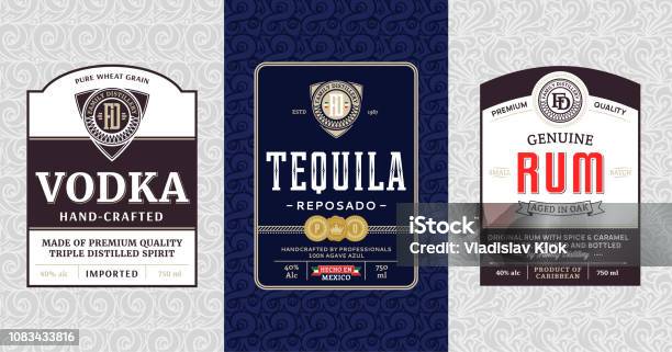 Alcoholic Drinks Vintage Labels Stock Illustration - Download Image Now - Label, Alcohol - Drink, Tequila - Drink