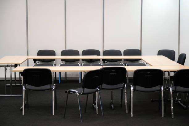 istock Empty business meeting room. Desk and chairs for decision making 1083436808
