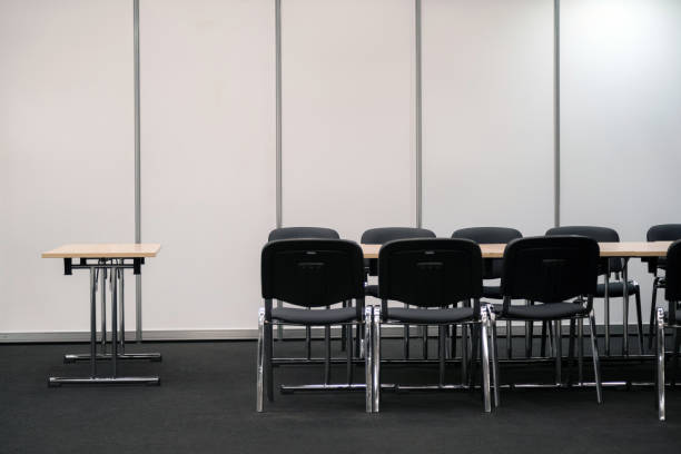 istock Empty business meeting room. Desk and chairs for decision making 1083436822