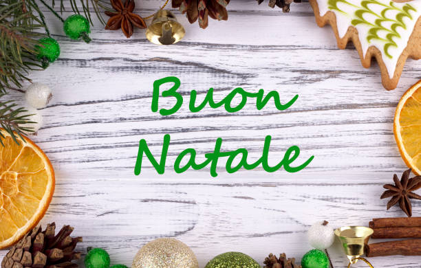 Greeting card with text Merry Christmas in Italian