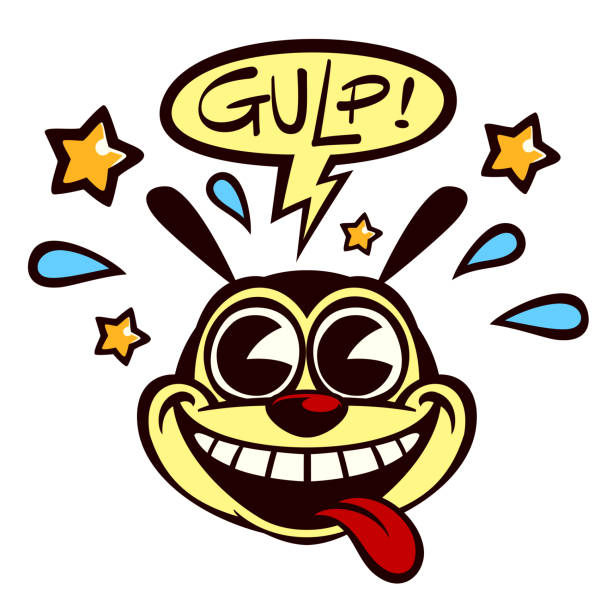 ilustraciones, imágenes clip art, dibujos animados e iconos de stock de toons vintage vintage cartoon pie-eyed personaje sonriendo con la lengua y discurso burbuja diciendo gulp vector ilustración - gasping