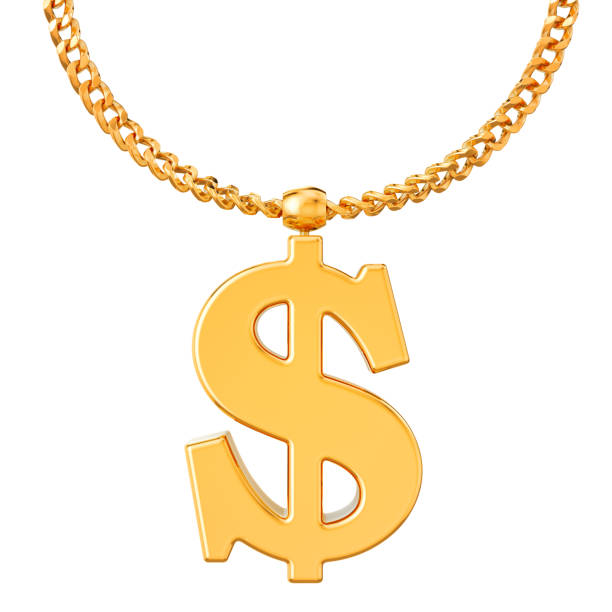 istock Gold dollar symbol on golden chain, 3D rendering isolated on white background 1083443780