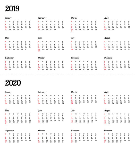 istock 2019 2020 calendar year - vector illustration. The week starts on Sunday. American standard 1083456852