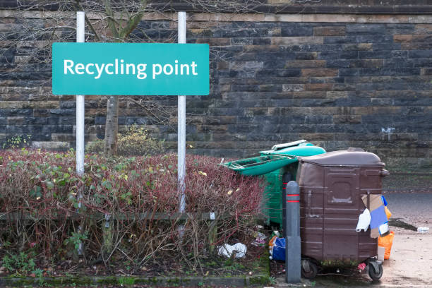istock Recycling point sign at skip bin rubbish 1083456918
