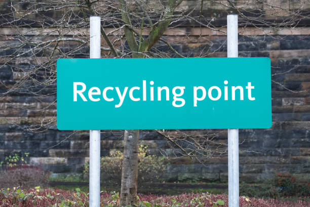 istock Recycling point sign at skip bin rubbish 1083457008
