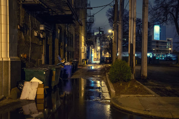 istock Dark city alley after a rain at night 1083458618