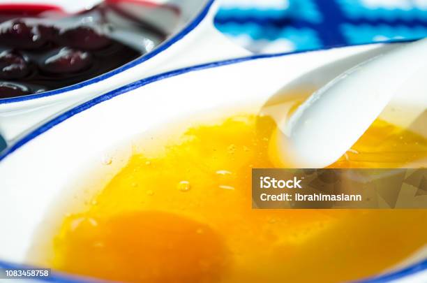 Quince Cherry And Apricot Jams On Breakfast Table Stock Photo - Download Image Now - Apricot, Breakfast, Cheerful