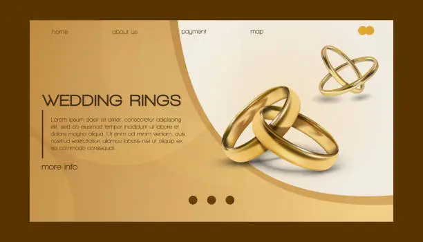 Vector illustration of Wedding rings vector wed shop business landing page of engagement symbol gold jewellery for proposal marriage sign web-page backdrop illustration web-site background