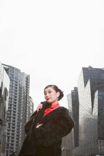 Glamorous Chinese woman in fur coat