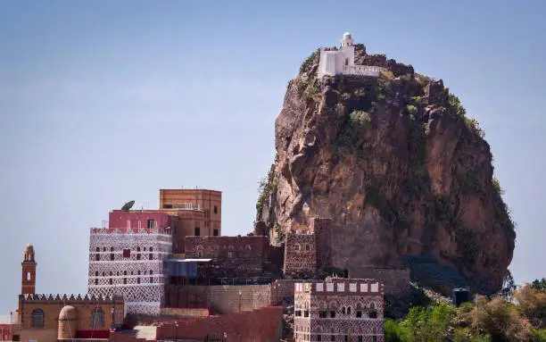A shrine atop a large rock in Yemen