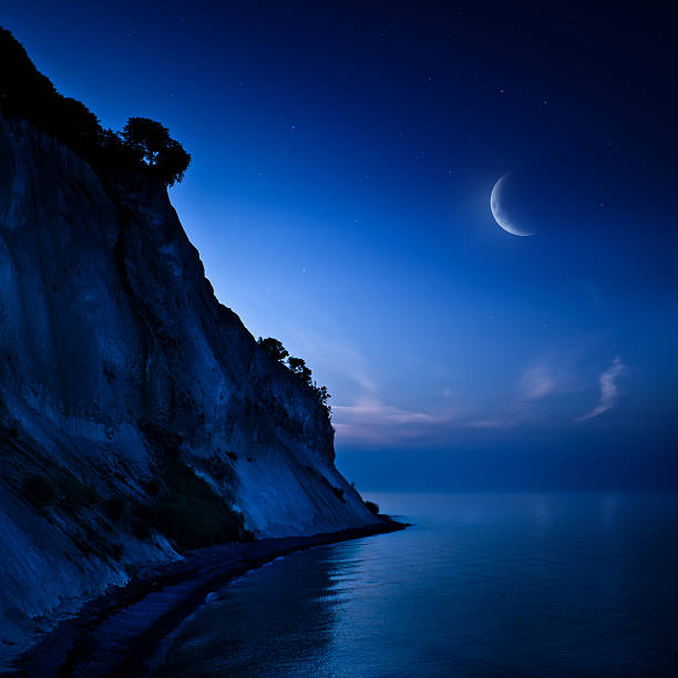 istock Night shot of mountains and sea 108347782