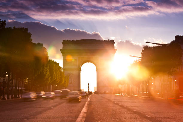 istock Avenue des Champs-Elysees with Arch of Triumph during sunset 108348085