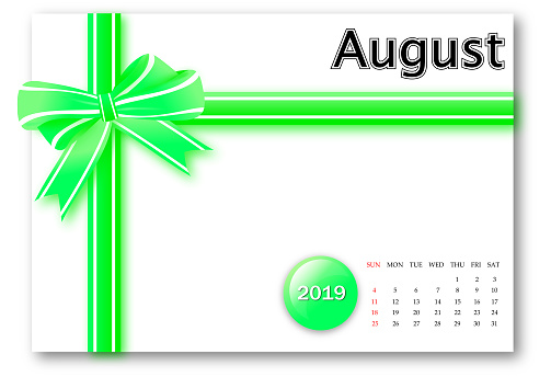 August 2019 - Calendar series with gift ribbon design
