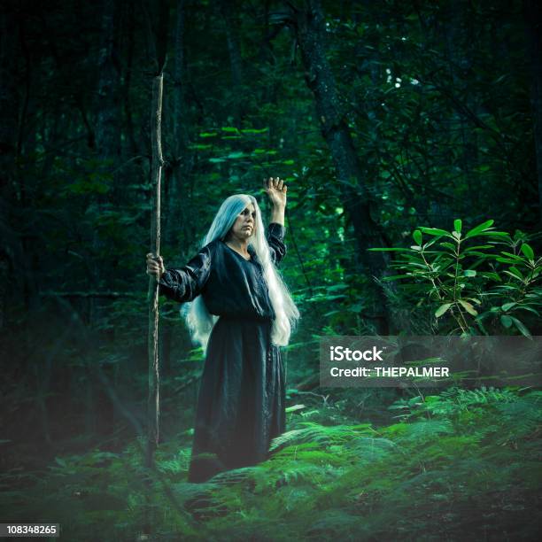 Female Sorcerer In The Woods Stock Photo - Download Image Now - Shaman, Witch, Wizard