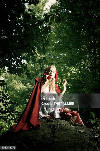 Little Red Riding Hood On The Phone Stock Photo - Download Image Now - Humor, Bizarre, Adult
