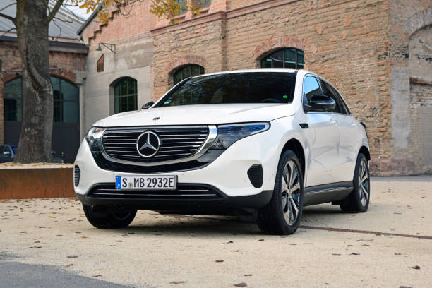 Mercedes-Benz EQC on the parking Hamburg, Germany – October 11, 2018: Mercedes-Benz EQC stopped on the public parking. This model is the first electric SUV from Mercedes-Benz. mercedes benz photos stock pictures, royalty-free photos & images