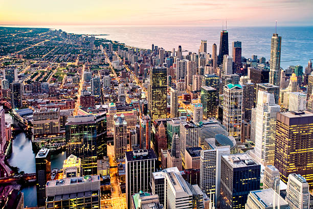 istock Aerial View of Chicago at Dusk 108348338
