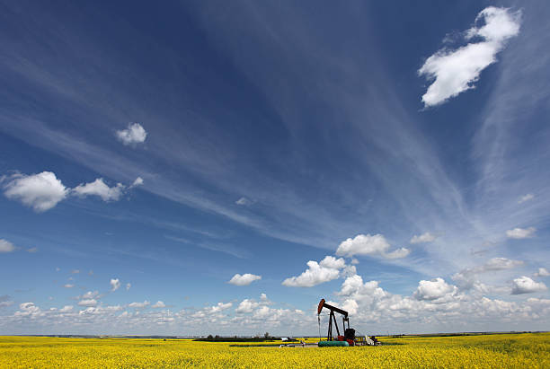 ölindustrie in alberta mit pumpjack - okotoks stock-fotos und bilder