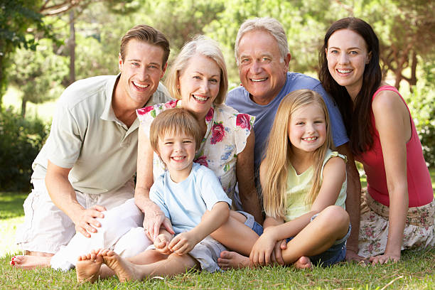 istock Three Generation Family Sitting In Park Together 108348628