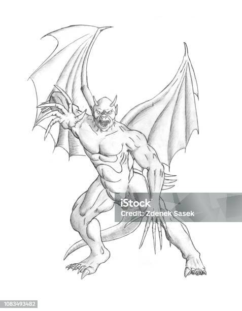 Ilustración de Concepto Arte Dibujo A Lápiz De Fantasía Con Alas Demonio O  Monstruo Diablo y más Vectores Libres de Derechos de Ala de animal - iStock