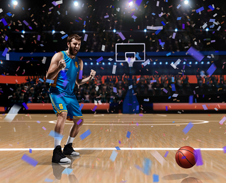 basketball player celebrating victory on basketball court