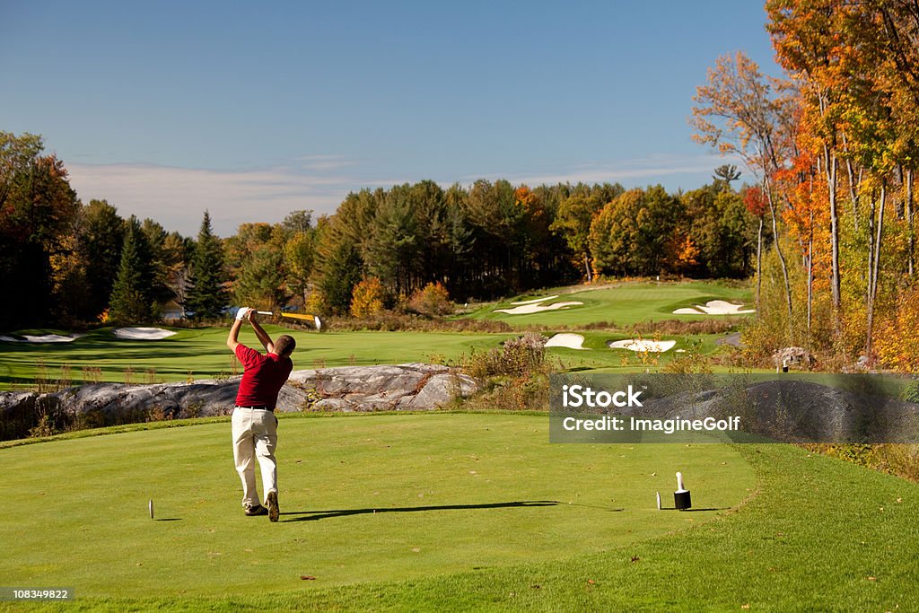 Golfista na Tee w Jesień - Zbiór zdjęć royalty-free (Golf - Sport)