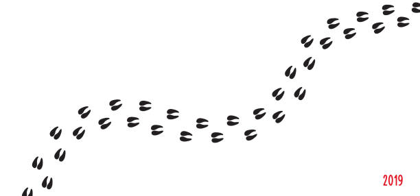 szczęśliwego nowego roku. odbitki z kopyt wieprzowych. - świnia domowa stock illustrations