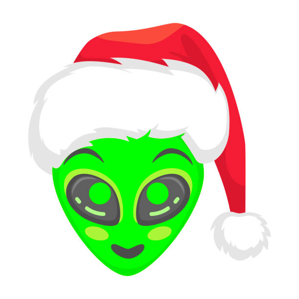 istock Alien face emoji. Alien green head in santa hat - Cute. Humanoid vector illustration 1083502216