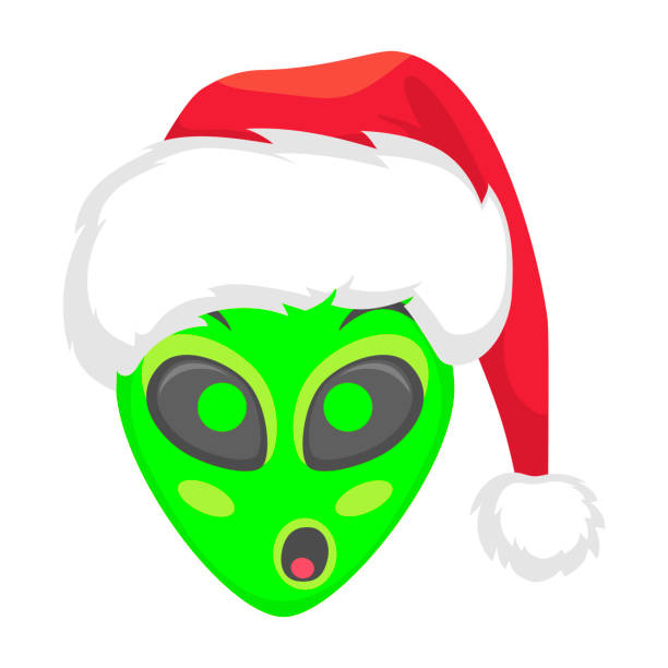 istock Alien face emoji. Alien green head in santa hat - OMG. Humanoid vector illustration 1083502218