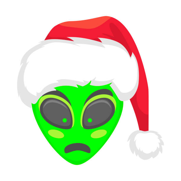 istock Alien face emoji. Alien green head in santa hat - Fail. Humanoid vector illustration 1083502220