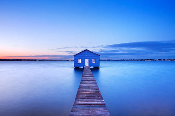 Sunrise at Matilda Bay boathouse in Perth, Australia stock photo