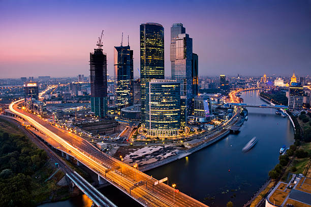 Cityscape at twilight. Bird's eye view http://www.mordolff.ru/is/_lb_moscow_cityscape_11.jpg moscow stock pictures, royalty-free photos & images