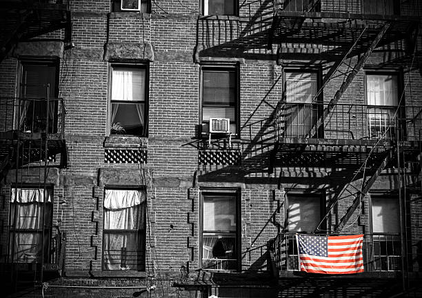 American Flag, Buildings stock photo