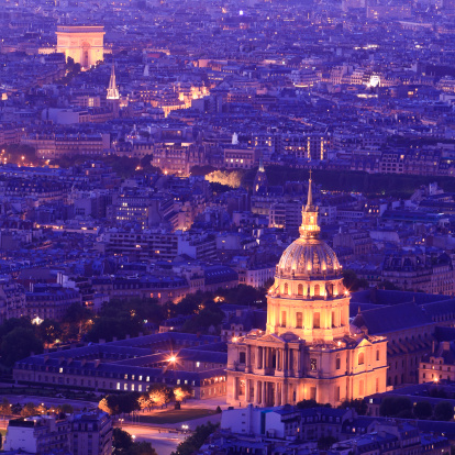 Chateau de Versailles, Versailles, France - December 28, 2023:  The Chateau de Versailles during the blue hour with colorful clouds.  HDR encoded.