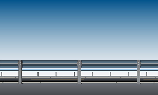 Side view of the overpass, bridge, road with a crash barrier, blue sky background, roadside, vector illustration