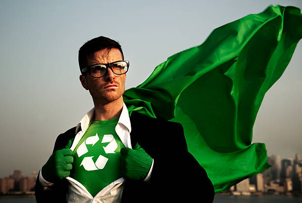 green geschäftsmann - recycling green environment superhero stock-fotos und bilder