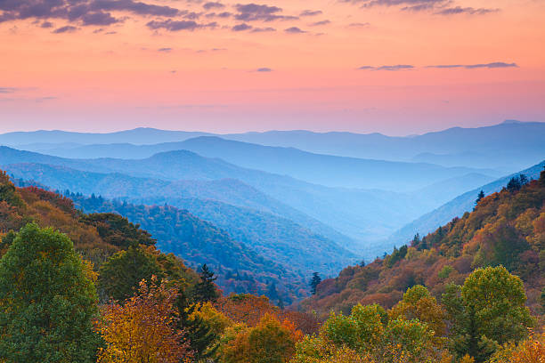 rolling a las montañas al amanecer - great smoky mountains fotografías e imágenes de stock