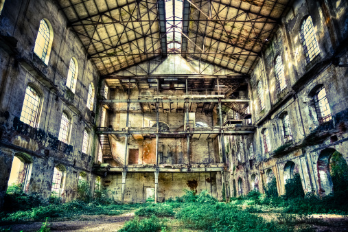 Abandoned, Ruined, Warehouse, Degraded, Wall, Factory, Warehouse, Brick, Ruin, old backhoe