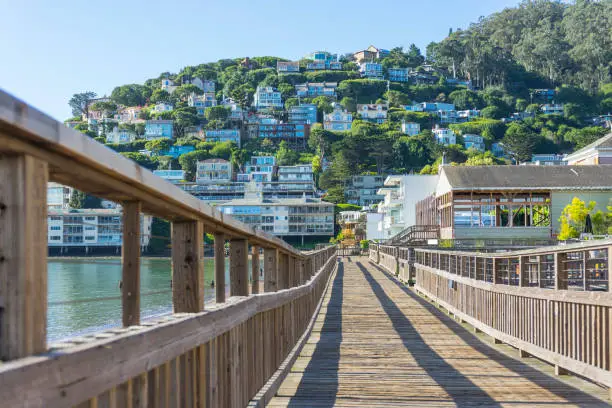 Photo of wooden pier of Sausalito ,San Francisco,CA