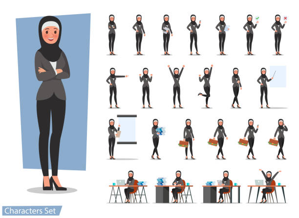 zestaw biznesowych kobiet charakter stanowi - kaffiyeh stock illustrations