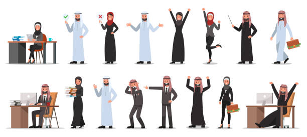 ilustrações, clipart, desenhos animados e ícones de conjunto de poses do personagem de homem de negócios - kaffiyeh