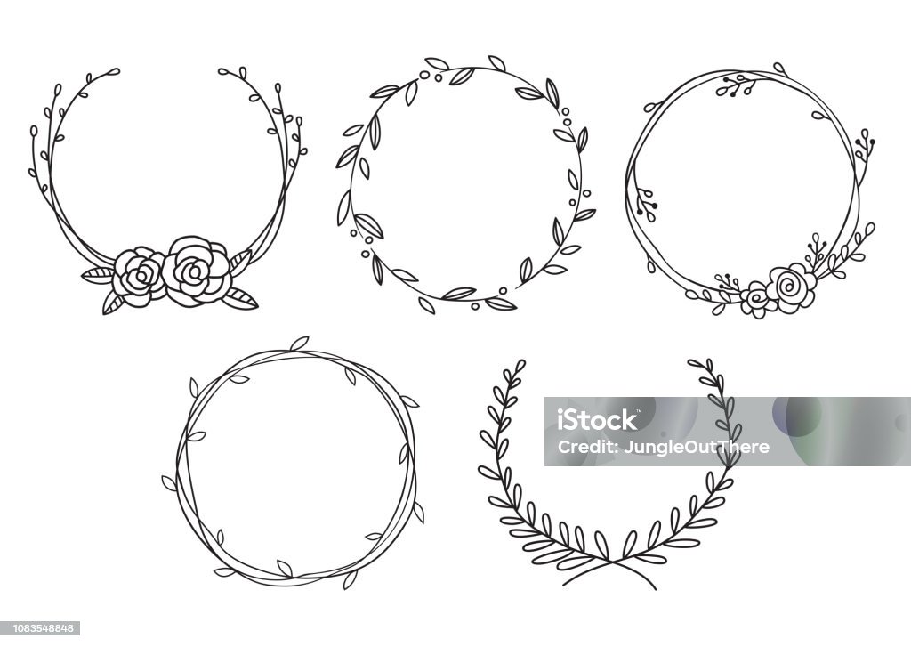 Hand Drawn Doodle Wreath Frame Vector Set Stock Illustration - Download  Image Now - Circle, Wreath, Border - Frame - iStock