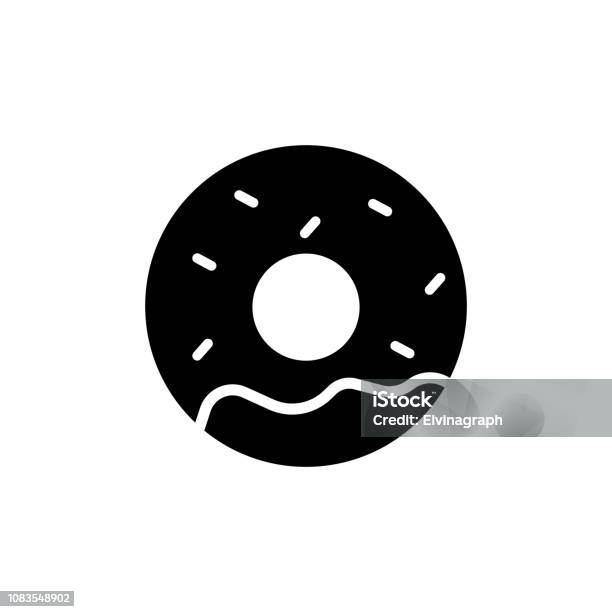 Donut Isolated Vector Stock Illustration - Download Image Now - Bakery, Biting, Black Color